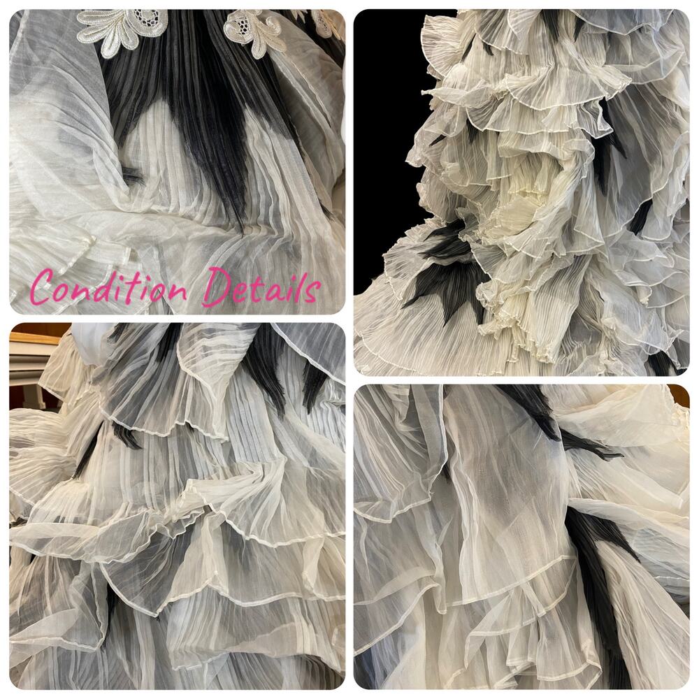 St. Pucchi 9417 Couture Wedding Dress – 2010s Black & Ivory Tiered Silk Gown - Picture 8 of 9